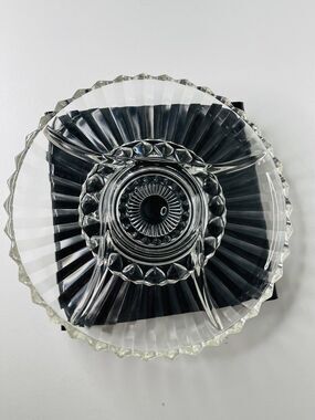 Vintage Serving Tray Vegetable Clear Cut Glass Sectioned Round Divided Platter